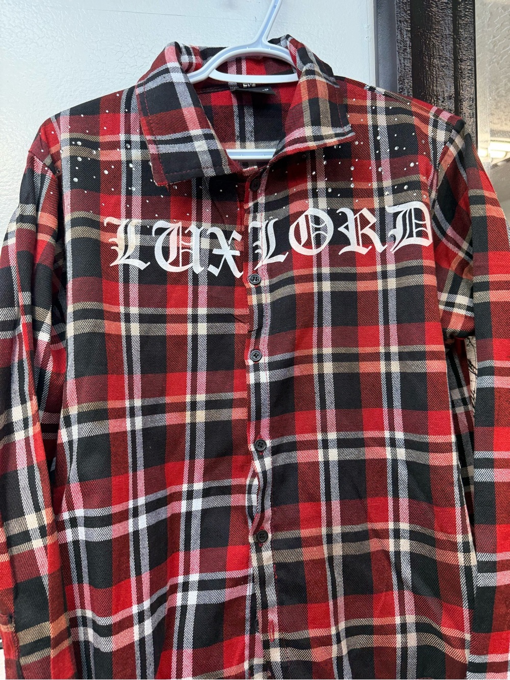 Lux Red and Black Plaid Shirt with Script Neck Tag image 2